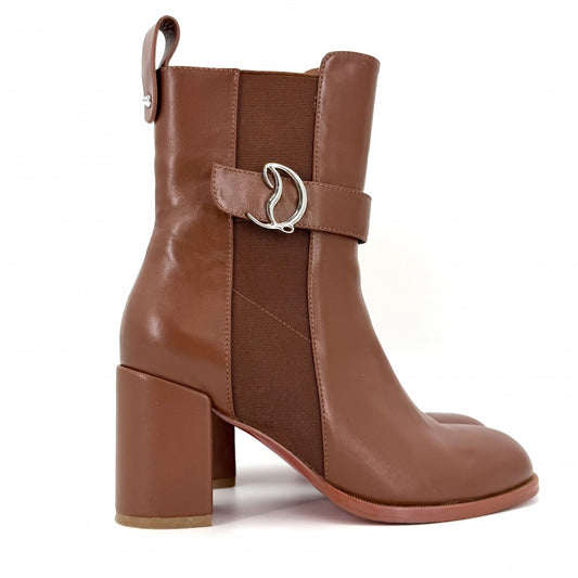 【開店SALE】 Christian Louboutin クリスチャンルブタン ブーツ サイドゴア 靴 36サイズ 約23cm レザー ブラウン 茶 シルバー金具 レディース【中古品】