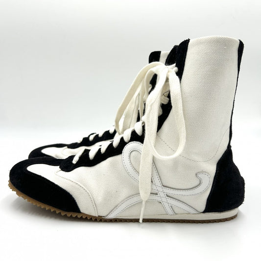 【開店SALE】 LOEWE ロエベ スニーカー バレエランナー ハイカットスニーカー アナグラム 靴 キャンバス スエード ホワイト 白 ブラック 黒 メンズ【中古品】