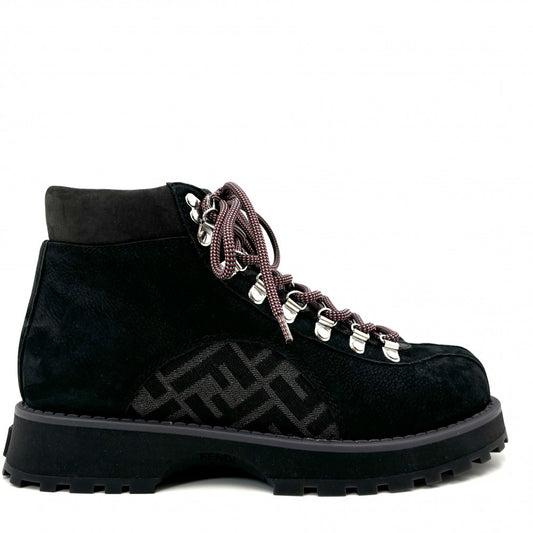 【開店SALE】 FENDI フェンディ ブーツ ズッカ アンクルブーツ シューズ 靴 ヌバック ブラック 黒 シルバー金具 レディース【中古品】