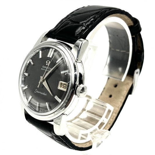 OMEGA オメガ 腕時計 シーマスター cal.503 デイト AT ブラック文字盤 2849-1SC 自動巻き ステンレススチール レザー ブラック 黒 シルバー金具 メンズ【中古品】