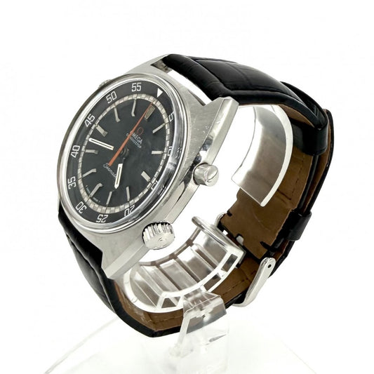 OMEGA オメガ 腕時計 シーマスター cal.865 クロノストップ MT インナーベゼル ブラック文字盤 145.008 手巻き ステンレススチール レザー ブラック 黒 シルバー金具 メンズ【中古品】