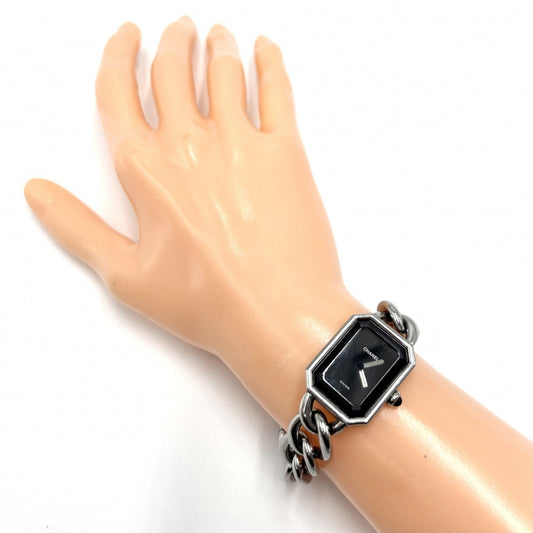 CHANEL シャネル 腕時計 チェーン プルミエールM ウォッチ 黒文字盤 H0452-M クオーツ ステンレススチール シルバー レディース【中古品】
