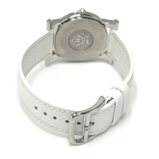 【開店SALE】 HERMES エルメス 腕時計 Hウォッチ ロンド ギョーシェ文字盤 革ベルト 電池式 HR1.510 クオーツ レザー ステンレススチール ホワイト 白 シルバー ユニセックス 2007年【中古品】