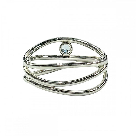 TIFFANY&Co. ティファニー 指輪 ウェーブリング 3ロウ ジュエリー アクセサリー シルバー925 アクアマリン 約10号 レディース 約2.0g【中古品】
