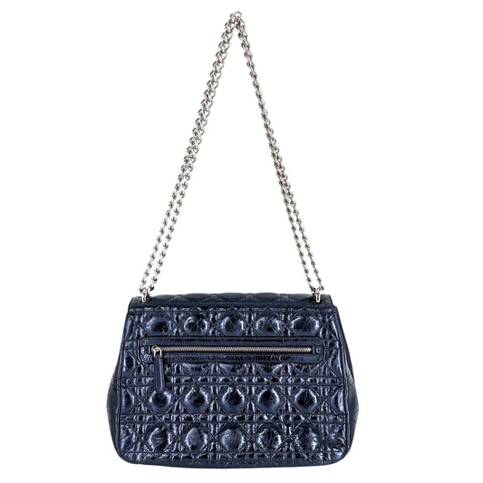 Christian Dior クリスチャンディオール 2WAY カナージュ ニューロック メタリック ショルダーバッグ ハンドバッグ レザー ブルー 青 シルバー金具 レディース【中古品】