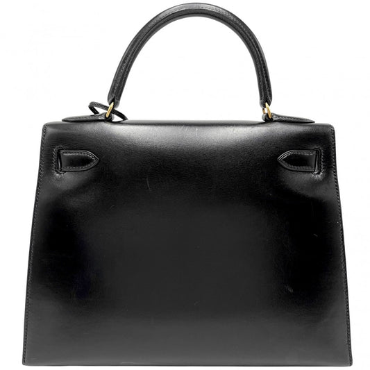 HERMES エルメス 2WAY ケリー28 外縫い ハンドバッグ ショルダーバッグ 〇U刻印 ボックスカーフ ブラック 黒 ゴールド金具 レディース 1991年【中古品】