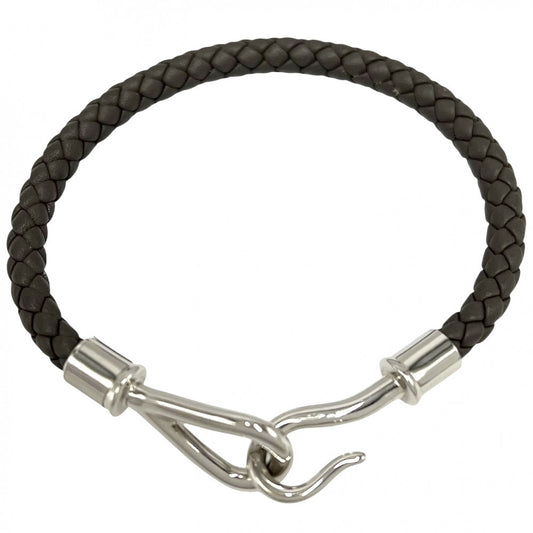 HERMES エルメス ブレスレット ジャンボH バングル アクセサリー グレー レザー グリ・エタン シルバー金具 レディース 約9.0g【中古品】