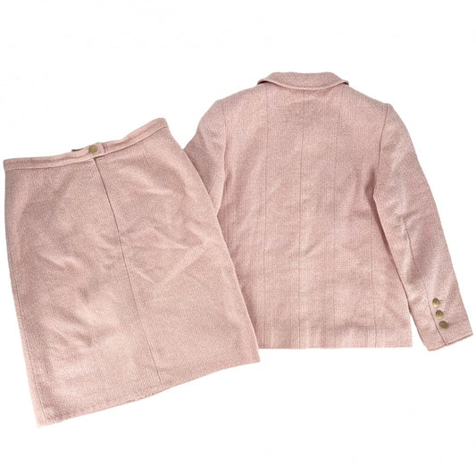 CHANEL シャネル セットアップ ココボタン ツイードセットアップ ジャケット スカート ヴィンテージ アパレル 服 42 ピンク ゴールド金具 春 秋 ウール コットン シルク ナイロン レディース【中古品】