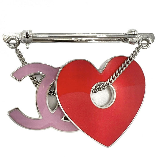 CHANEL シャネル ブローチ ココマーク アクセサリー ハート スイング 04P レッド 赤 ピンク シルバー金具 レディース 約12.1g 2004年【中古品】