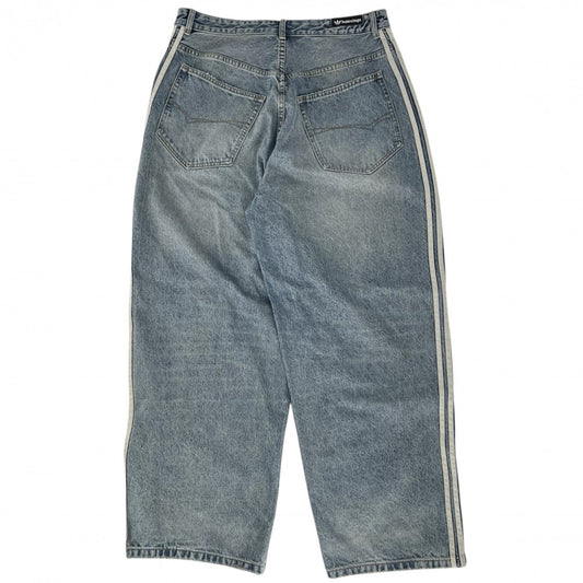 BALENCIAGA バレンシアガ デニムパンツ アディダスコラボ サイドラインバギーパンツ ボトムス ストレートパンツ adidas 服 M 724778 インディゴ シルバー金具 オールシーズン コットン メンズ【中古品】