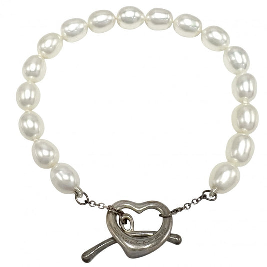 TIFFANY&Co. ティファニー ブレスレット アクセサリー ジュエリー オープンハート パール ホワイト 白 レディース 約13g【中古品】
