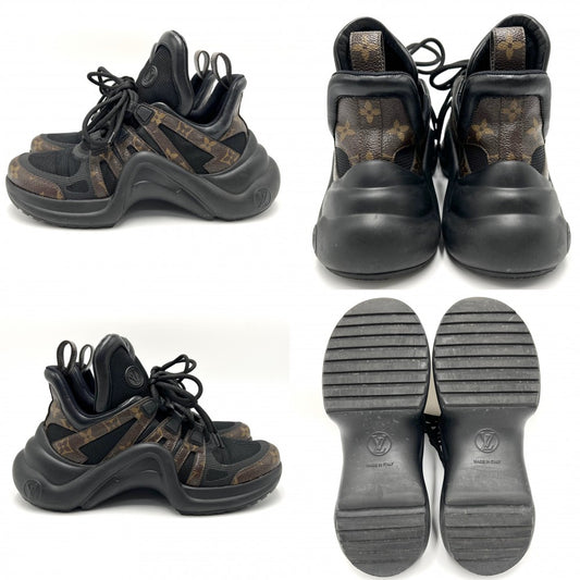 【開店SALE】 LOUIS VUITTON ルイヴィトン スニーカー アークライトライン ハイカット モノグラム ファッションアイテム 38サイズ 靴 約24.5cm 1A43LH ラバー ブラック 黒 ブラウン 茶 レディース【中古品】