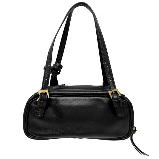 VERSACE ヴェルサーチ 2WAY ボウリングミニバッグ タグ ショルダーバッグ ハンドバッグ ラムスキン ブラック 黒 ゴールド金具 レディース【中古品】