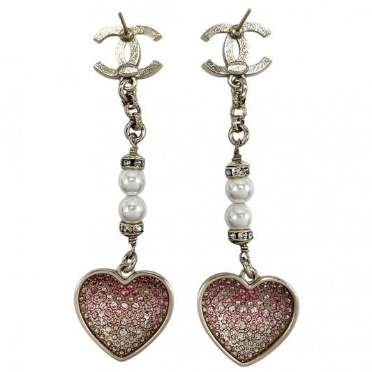 【開店SALE】 CHANEL シャネル ピアス ハート アクセサリー ココマーク GP ラインストーン C23P ピンク ゴールド金具 レディース 約15.3g 2023年【中古品】