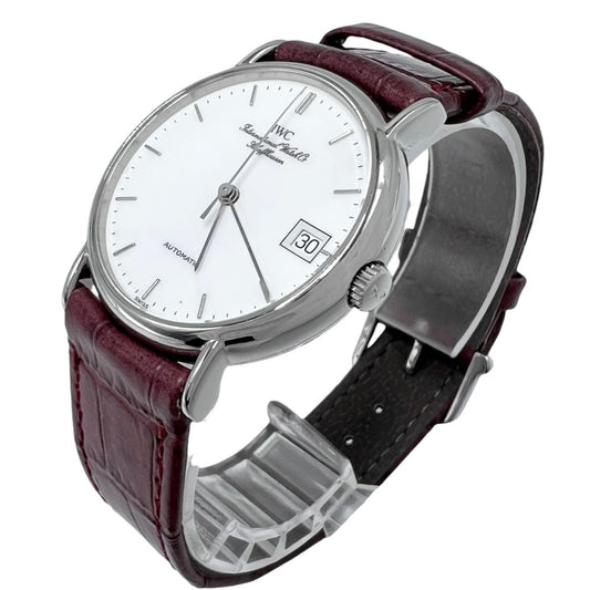 IWC SCHAFFHAUSEN アイダブリューシー シャフハウゼン 腕時計 ポートフィノ デイト AT ホワイト文字盤 メンズウォッチ Cal.37521 3513-1 自動巻き ステンレススチール レザー シルバー ワインレッド メンズ【中古品】