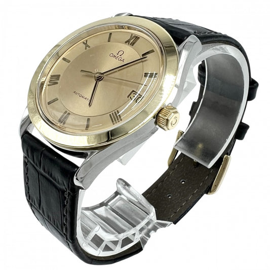 OMEGA オメガ 腕時計 デイト AT SS MAISON FONDEE EN 1848 シャンパンゴールド文字盤 166.0285/366.0885 自動巻き ステンレススチール K18ゴールド ブラック 黒 ゴールド メンズ【中古品】