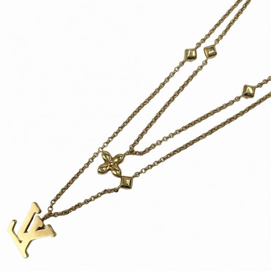 LOUIS VUITTON ルイヴィトン ネックレス レディLV アクセサリー 2連チェーン ラインストーン M01845 ゴールド ユニセックス 約12.5g【中古品】