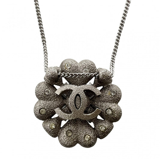 CHANEL シャネル ネックレス チェーン ココマーク アクセサリー クローバー ラインストーン 08A シルバー レディース 約12.4g 2008年【中古品】