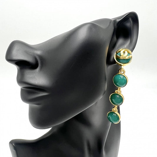 【開店SALE】 CHANEL シャネル イヤリング ココマーク ヴィンテージ アクセサリー スイング GP カラーストーン 95A ゴールド グリーン 緑 レディース 約35.8g 1995年【中古品】