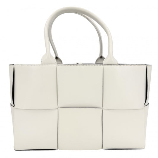 BOTTEGAVENETA ボッテガヴェネタ ハンドバッグ マキシイントレチャート スモール アルコトート トートバッグ ポーチ付き 652867 レザー ホワイト 白 ブラック 黒 シルバー金具 レディース【中古品】