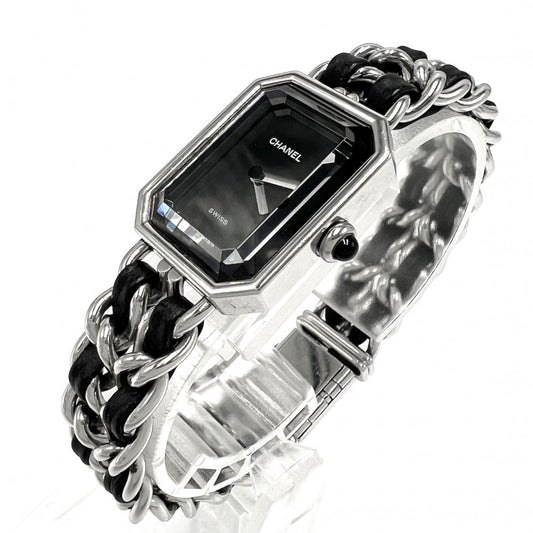 【開店SALE】 CHANEL シャネル 腕時計 プルミエールL ウォッチ 電池式 黒文字盤 SS QZ クオーツ ステンレススチール レザー シルバー ブラック 黒 レディース【中古品】
