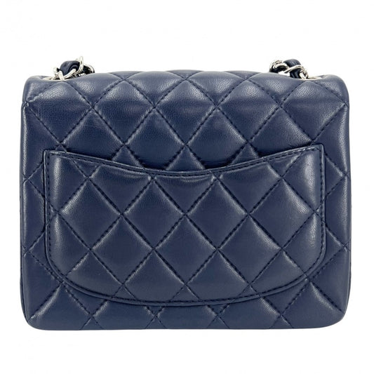 CHANEL シャネル ショルダーバッグ ミニマトラッセ ターンロック シングルチェーン シングルフラップ ココマーク ラムスキン ブルー系 シルバー金具 レディース【中古品】
