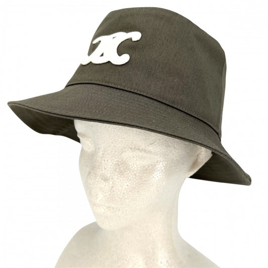 【開店SALE】 CELINE セリーヌ 帽子 トリオンフ バケットハット ファッションアイテム Sサイズ 2AUE5968P コットン カーキ ユニセックス【中古品】