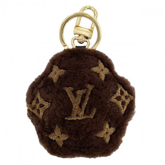 LOUIS VUITTON ルイヴィトン バッグチャーム LVパウ 肉球 フルールドゥ モノグラム キーホルダー ファー レザー M02292 ブラウン 茶 ゴールド金具 レディース【中古品】