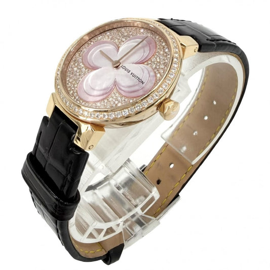 【開店SALE】 LOUIS VUITTON ルイヴィトン 腕時計 タンブール スリム カラーブロッサム TAMBOUR SLIM COLOR BLOSSOM シェル文字盤 K18PG 18金 PM Q1K0B クオーツ K18ピンクゴールド レザー ダイヤモンド ピンク オレンジ ゴールド金具 レディース【中古品】