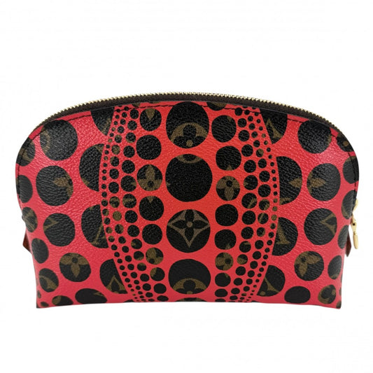LOUIS VUITTON ルイヴィトン ポーチ ポシェット コスメティック 草間彌生 クサマヤヨイ 化粧ポーチ 水玉模様 ドット M47347 ブラウン 茶 レッド 赤 ゴールド金具 レディース【中古品】