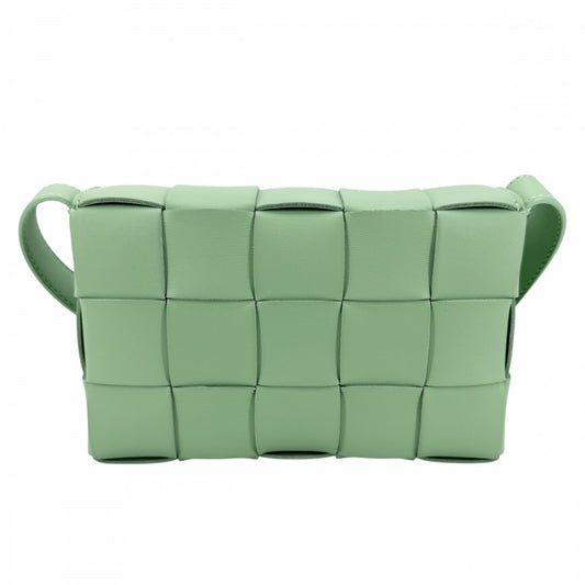 【開店SALE】 BOTTEGAVENETA ボッテガヴェネタ ショルダーバッグ マキシイントレチャート スモールカセット クロスボディバッグ ミニバッグ 730848 ラムスキン ライトグリーン ゴールド金具 レディース【中古品】