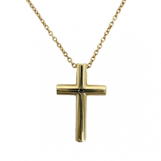 TIFFANY&Co. ティファニー ネックレス クロス ペンダント ジュエリー アクセサリー 18金YG Au750 1Pダイヤ K18イエローゴールド ダイヤモンド レディース 約3.4g【中古品】