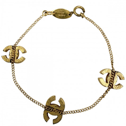 CHANEL シャネル ブレスレット アクセサリー トリプル ココマーク ココ ゴールド GP ラインストーン レディース 約4.8g 1982年【中古品】