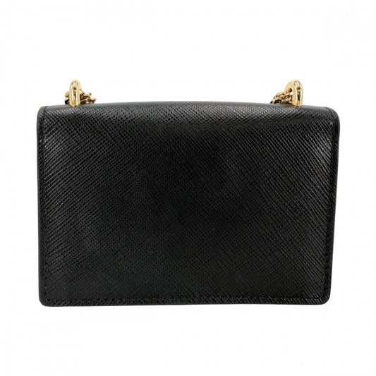 【開店SALE】 PRADA プラダ ショルダーバッグ サフィアーノ チェーンショルダー ミニバッグ カードケース 三角ロゴ 1BC167 レザー ブラック 黒 ゴールド金具 レディース【中古品】