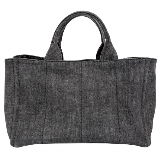 PRADA プラダ ハンドバッグ カナパ デニム トートバッグ トライアングルロゴ 2WAY ショルダーバッグ 1BG642 コットン ブラック 黒 ゴールド金具 レディース【中古品】