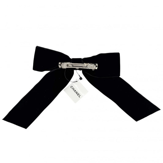 【開店SALE】 CHANEL シャネル ヘアアクセサリー リボン バレッタ 髪飾り ベルベット ココマーク ファッションアイテム ベロア 22B ブラック 黒 シルバー金具 レディース 2022年【中古品】