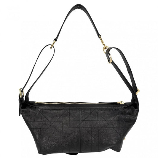 【開店SALE】 Christian Dior クリスチャンディオール ショルダーバッグ マクロカナージュ D-ジャーニー スモール ホーボーバッグ D-Journey ワンショルダー M2416UNUO_M900 レザー ブラック 黒 ゴールド金具 レディース【中古品】