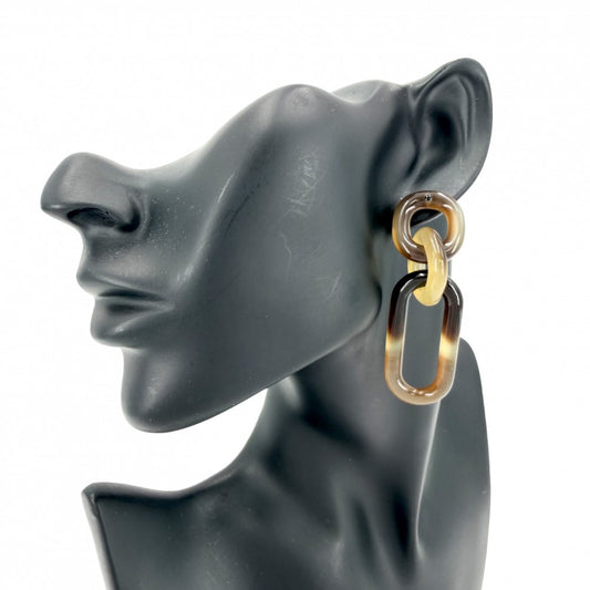 HERMES エルメス ピアス フープ スウィング アクセサリー バッファローホーン ブラック 黒 ブラウン 茶 シルバー金具 レディース 約11.4g【中古品】