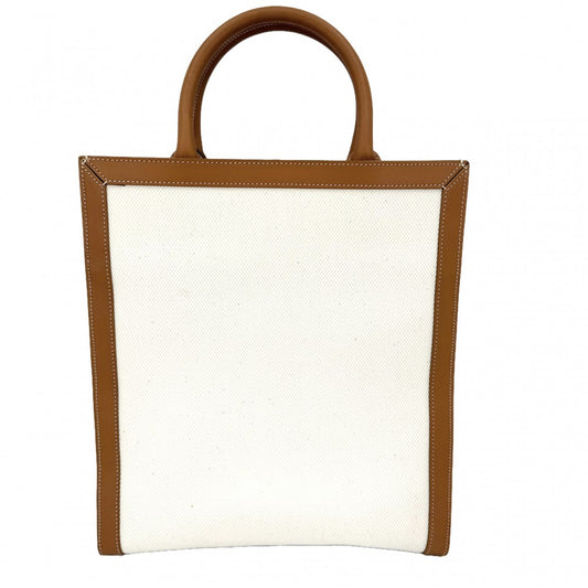 【開店SALE】 CELINE セリーヌ 2WAY スモール バーティカルカバ ショルダーバッグ トートバッグ ハンドバッグ 192082BNZ.02NT キャンバス レザー アイボリー ブラウン 茶 ゴールド金具 レディース【中古品】
