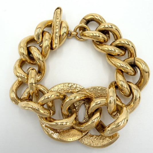 【開店SALE】 CHANEL シャネル ブレスレット ココマーク チェーン ゴールド ヴィンテージ アクセサリー 太め GP 94P レディース 約80.2g 1994年【中古品】