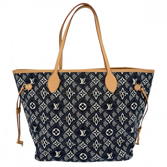 LOUIS VUITTON ルイヴィトン トートバッグ モノグラム・ジャガード ネヴァーフルMM ハンドバッグ SINCE 1854 通勤 M57484 ネイビー 紺 ブラウン 茶 ゴールド金具 レディース【中古品】