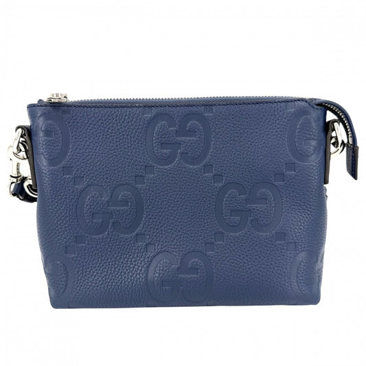 GUCCI グッチ ショルダーバッグ ジャンボGG スモールメッセンジャーバッグ 2WAY セカンドバッグ クラッチバッグ 761747 レザー ブルー 青 シルバー金具 メンズ【中古品】