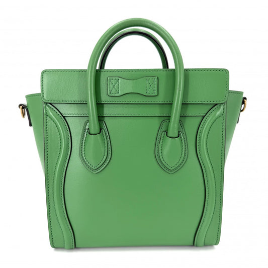 【開店SALE】 CELINE セリーヌ 2WAY ラゲージ ナノ ハンドバッグ ショルダーバッグ レザー グリーン 緑 ゴールド金具 レディース【中古品】
