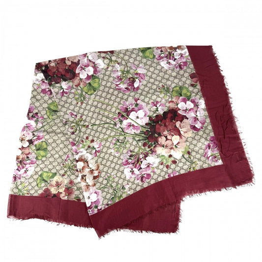 【開店SALE】 GUCCI グッチ ストール GGブルームスショール 大判スカーフ 花柄 フラワーモチーフ 417424 レーヨン シルク レッド 赤 ブラウン 茶 レディース【中古品】
