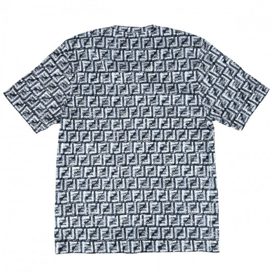 FENDI フェンディ 半袖Tシャツ ズッカ トップス アパレル クルーネック 服 カットソー L FY0936 ネイビー 紺 ホワイト 白 春 夏 コットン メンズ【中古品】