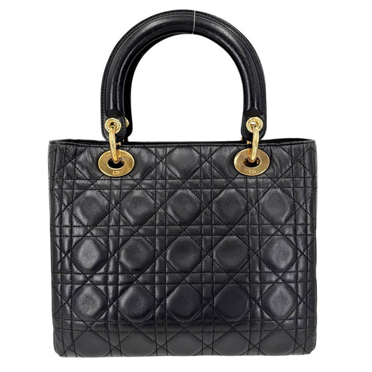 【開店SALE】 Christian Dior クリスチャンディオール 2WAY カナージュ レディディオール ハンドバッグ ショルダーバッグ ミディアム レザー ブラック 黒 ゴールド金具 レディース【中古品】