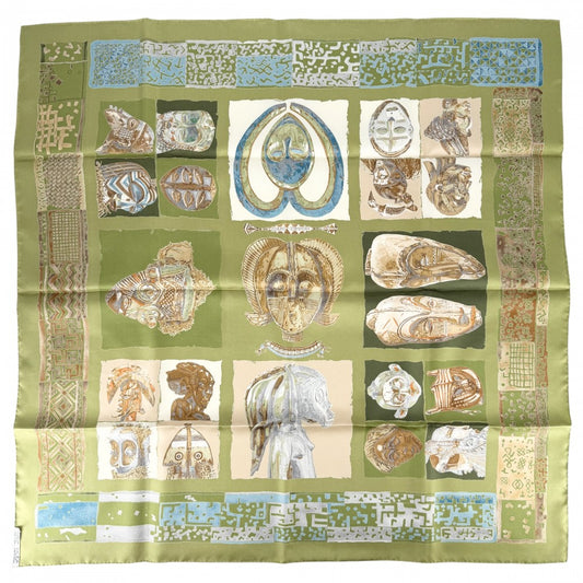 【開店SALE】 HERMES エルメス スカーフ カレ90 PERSONA ペルソナ ファッションアイテム Carres シルク グリーン系 マルチカラー レディース【中古品】