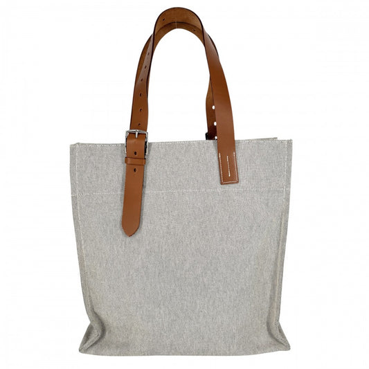 【開店SALE】 HERMES エルメス トートバッグ エトリヴィエール・ショッピング 刻印不鮮明 キャンバス レザー グレー系 ブラウン 茶 シルバー金具 ユニセックス【中古品】