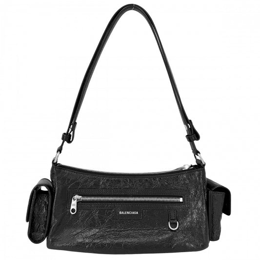 【開店SALE】 BALENCIAGA バレンシアガ 2WAY スーパービジー ハンドバッグ ショルダーバッグ 802227 レザー ブラック 黒 シルバー金具 レディース【中古品】