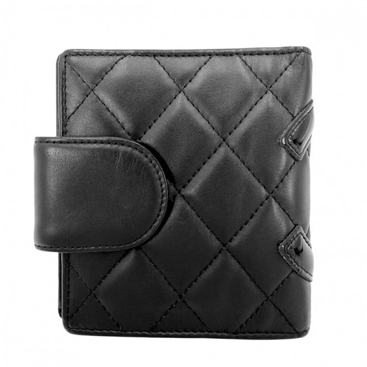 【開店SALE】 CHANEL シャネル 二つ折り財布 マトラッセ カンボンライン ミニ財布 コンパクトウォレット ココマーク ラムスキン エナメル ブラック 黒 ピンク シルバー金具 レディース【中古品】